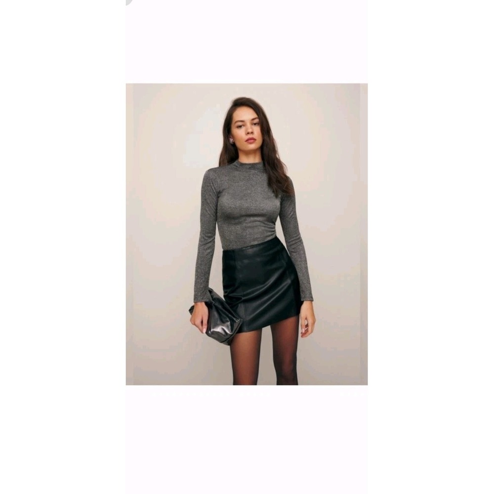 Reformation Bailey Knit Top Sparkle Black Pullover Long Sleeve Mock Neck